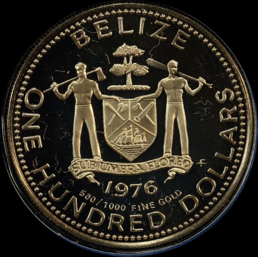 Belize 1976 Gold 100 Dollar Proof Coin KM#52 Mayan Heritage FDC product image