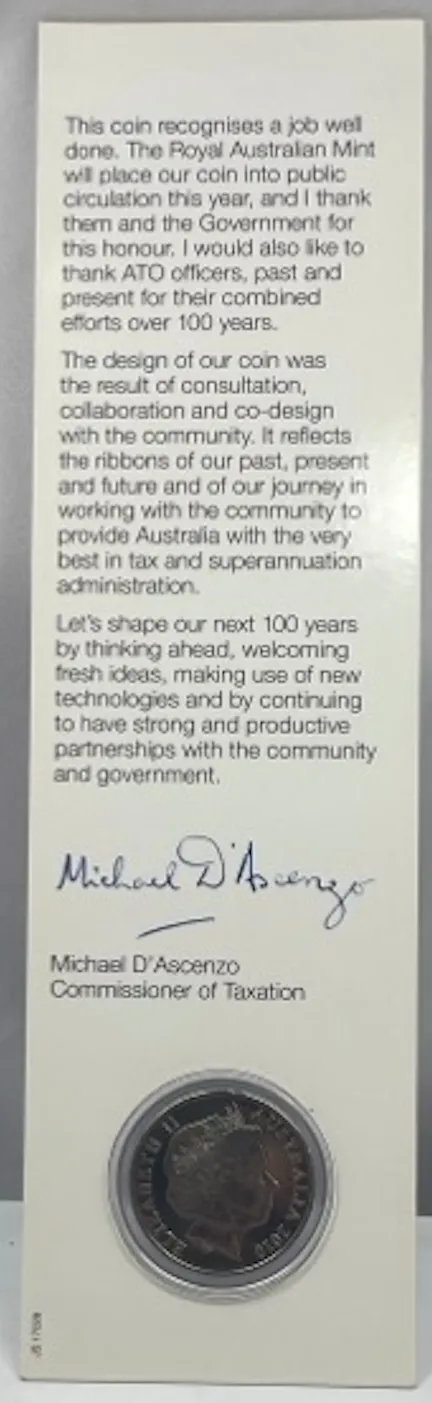 2010 20 Cent Uncirculated Coin The Australian Tax Office Centenary