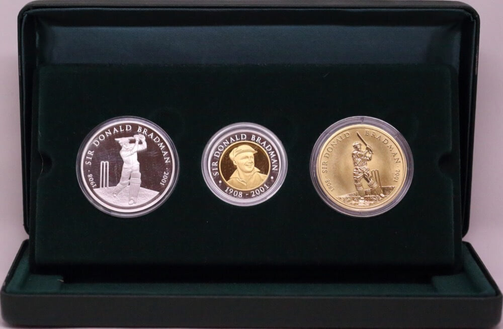 2001 Gold Bimetal Three Coin Set Don Bradman