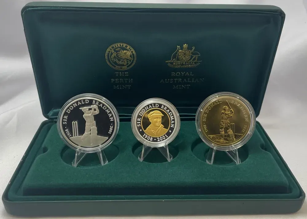 2001 Gold Bimetal Three Coin Set Don Bradman