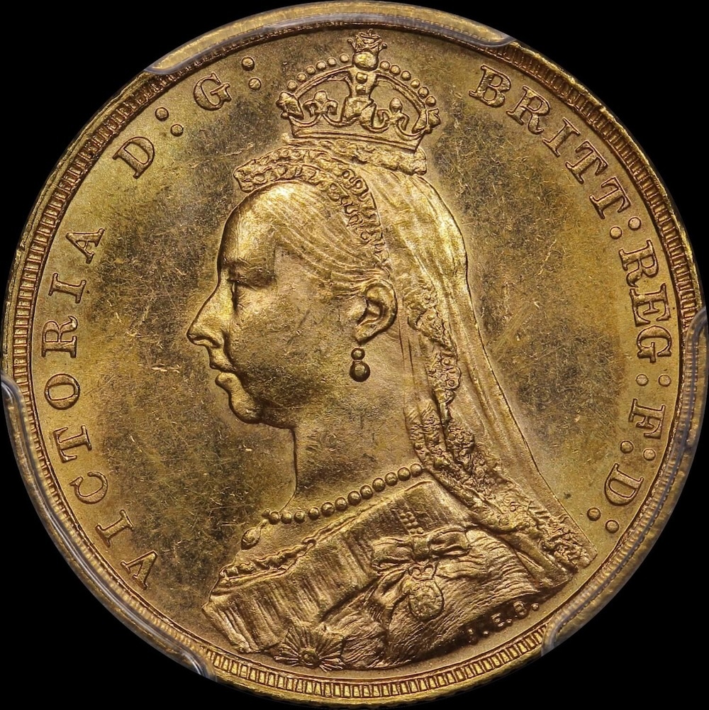1893 Melbourne Jubilee Head Sovereign Unc (PCGS MS62)