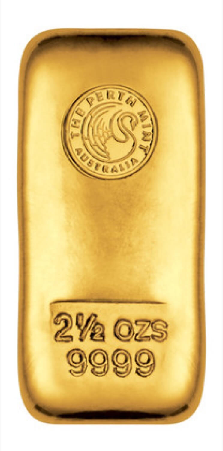 Gold Two and a Half Ounce Ingot 99.99% Pure