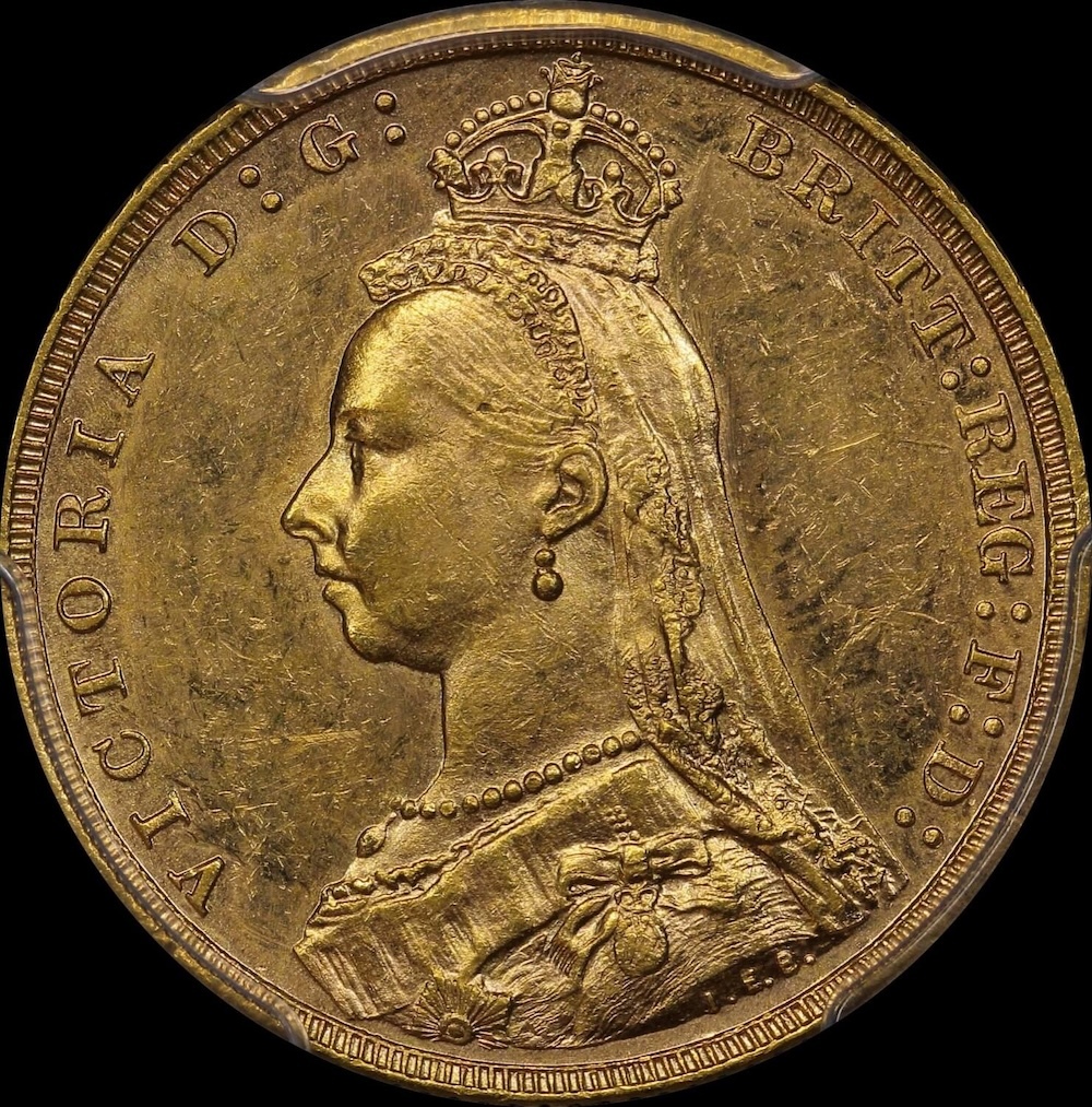 1892 Melbourne Jubilee Head Sovereign Unc (PCGS MS61)