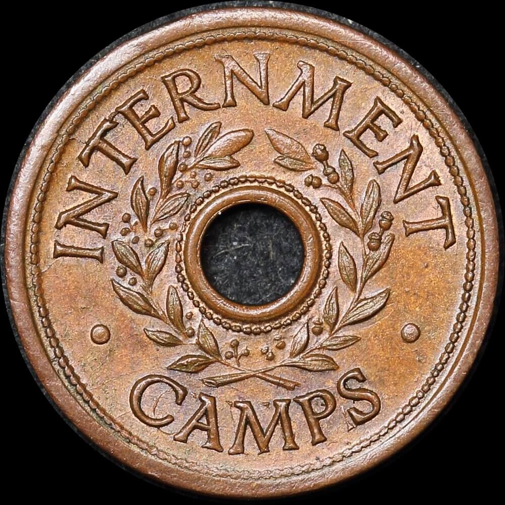 1942 Threepence Internment Token Unc (MS 62RB)