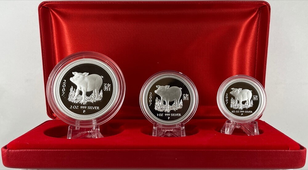 2007 Silver Lunar Three Coin Set (2oz 1oz 1/2oz) Year of the Pig product image