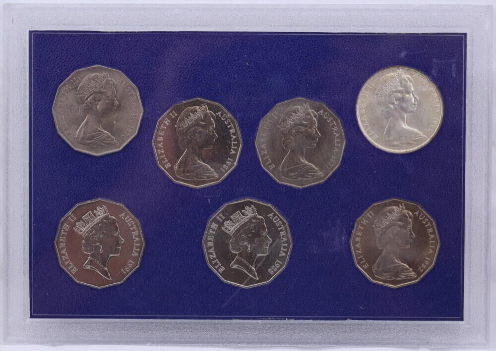 1966-1991 Unofficial 50 Cent Type Set Contains 7 Unc Coins