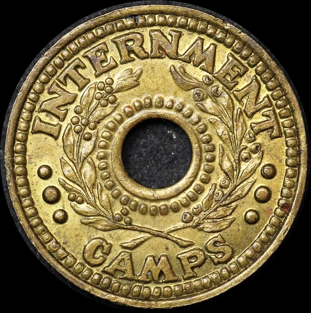1942 One Penny Internment Token Extremely Fine