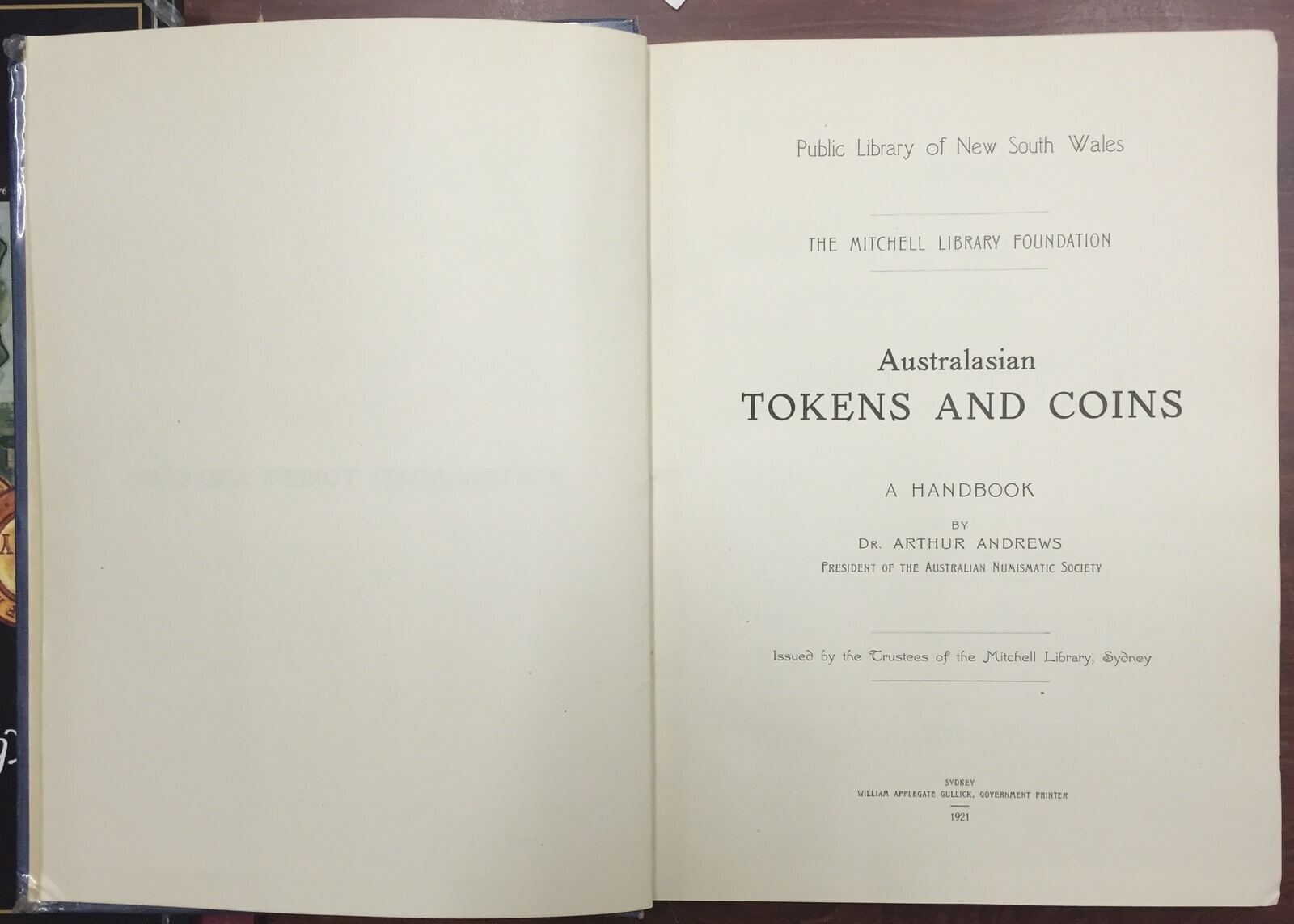 Andrews Arthur. Australasian Tokens And Coins Sydney Mitchell Library 1921 Book