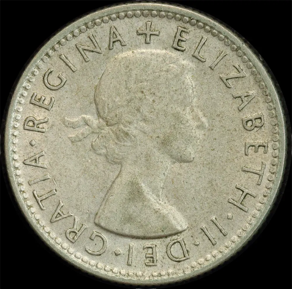 1954 Shilling Struck Through Grease Error good EF