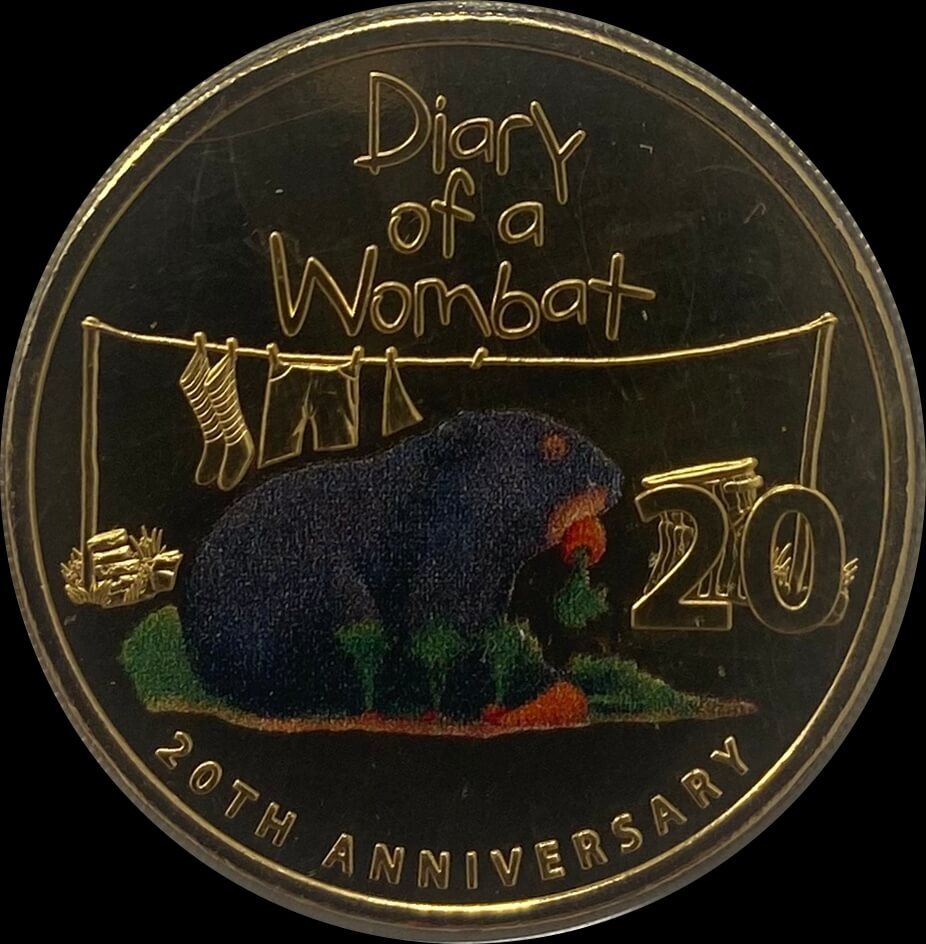 2022 20 Cent Gold-Plated Coloured Uncirculated Coin in Children's Book - Diary of a Wombat