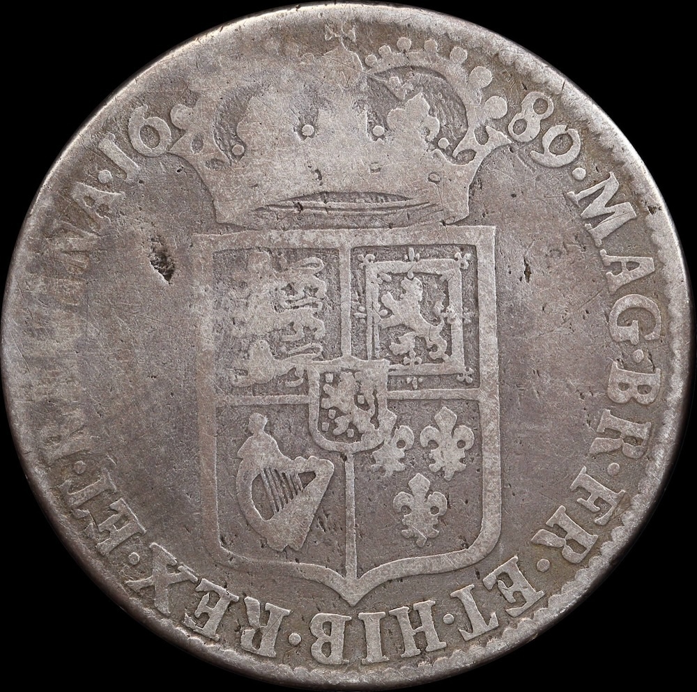 1689 Silver Half Crown William And Mary S#3434 Very Good