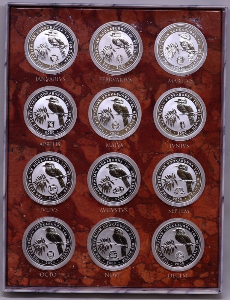 2000 Silver 1 Ounce Kookaburra 12 Coin Set Millennium Calendar Privy Marks product image