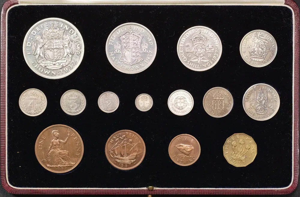 Great Britain 1937 Proof Coin Set (15) In Presentation Case