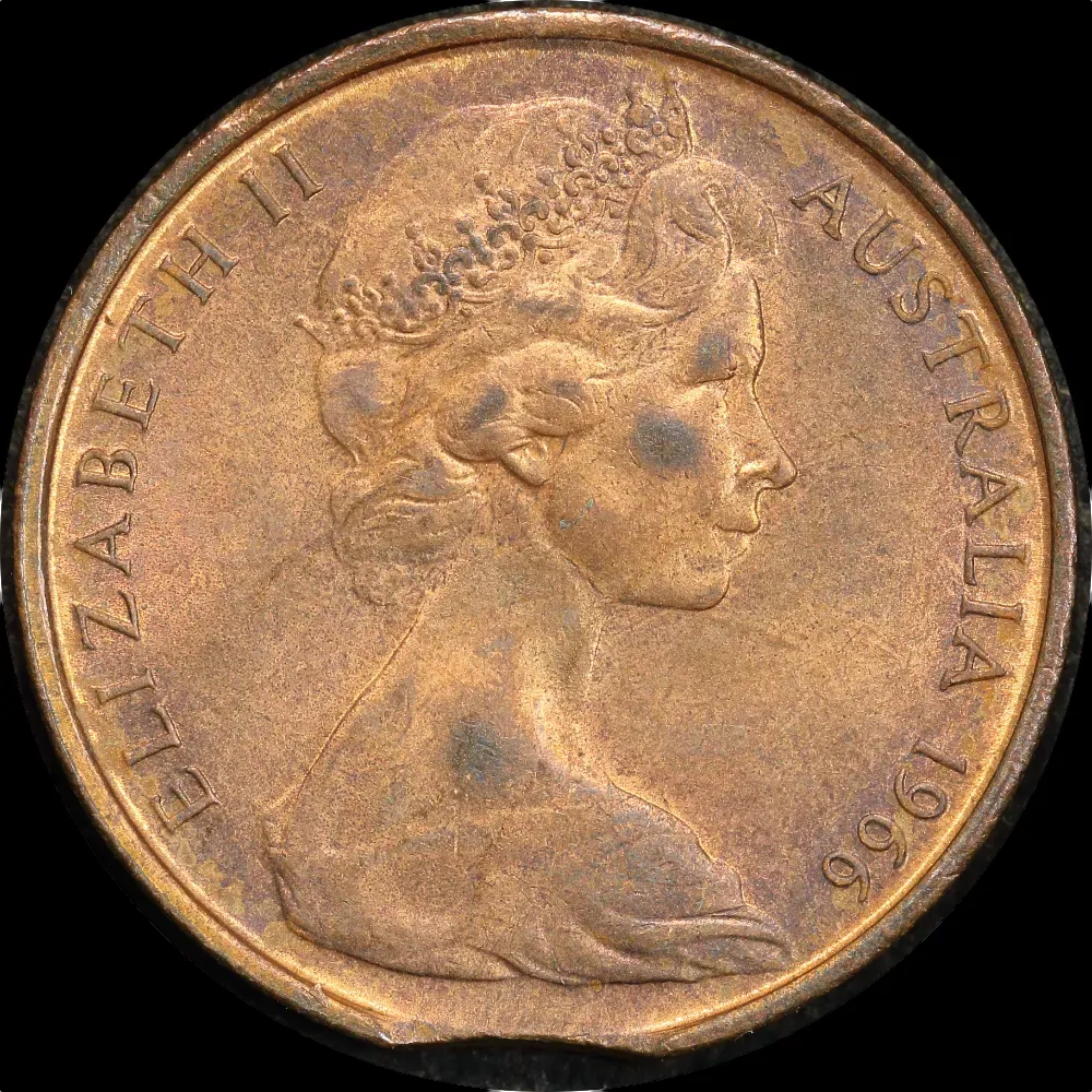 1966 2 Cents Perth Mint Clipped Planchet Error about Unc