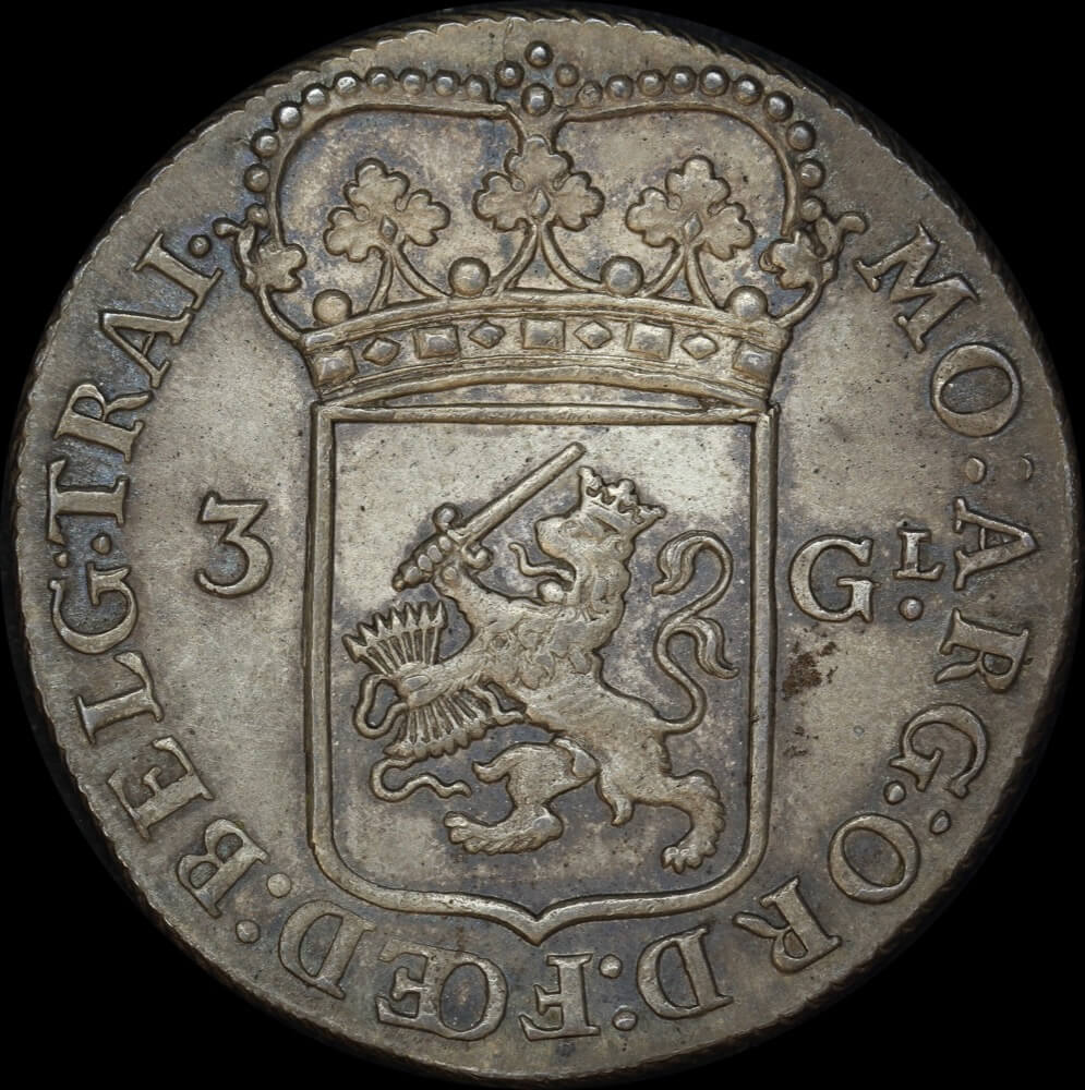 Netherlands (Utrecht) 1793 Silver Three Guilder KM#117 good EF