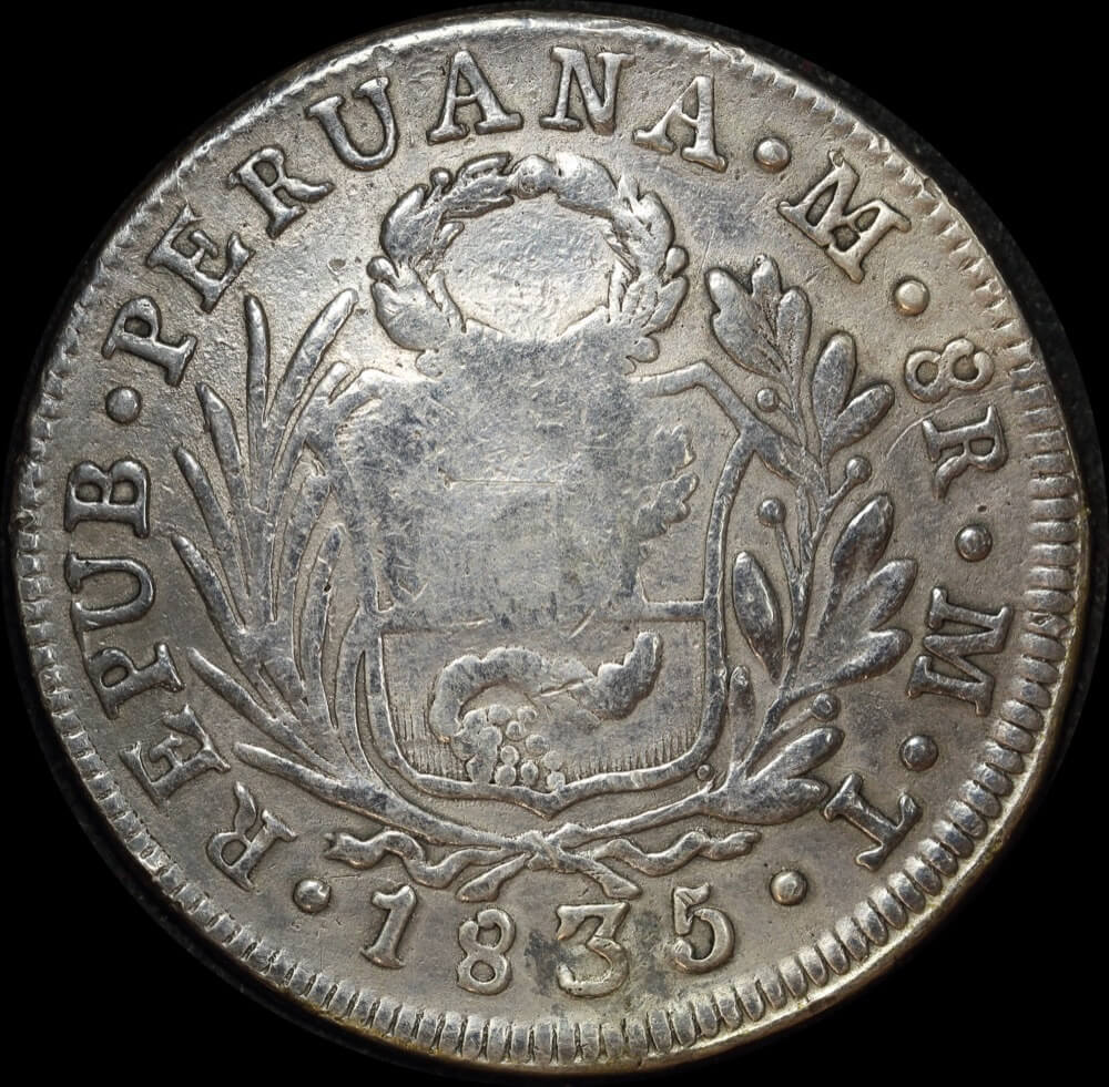 Philippines 1834 ~ 1837 Silver 8 Reales Countermark on Peru 8 Reales KM#138.2 Very Fine product image