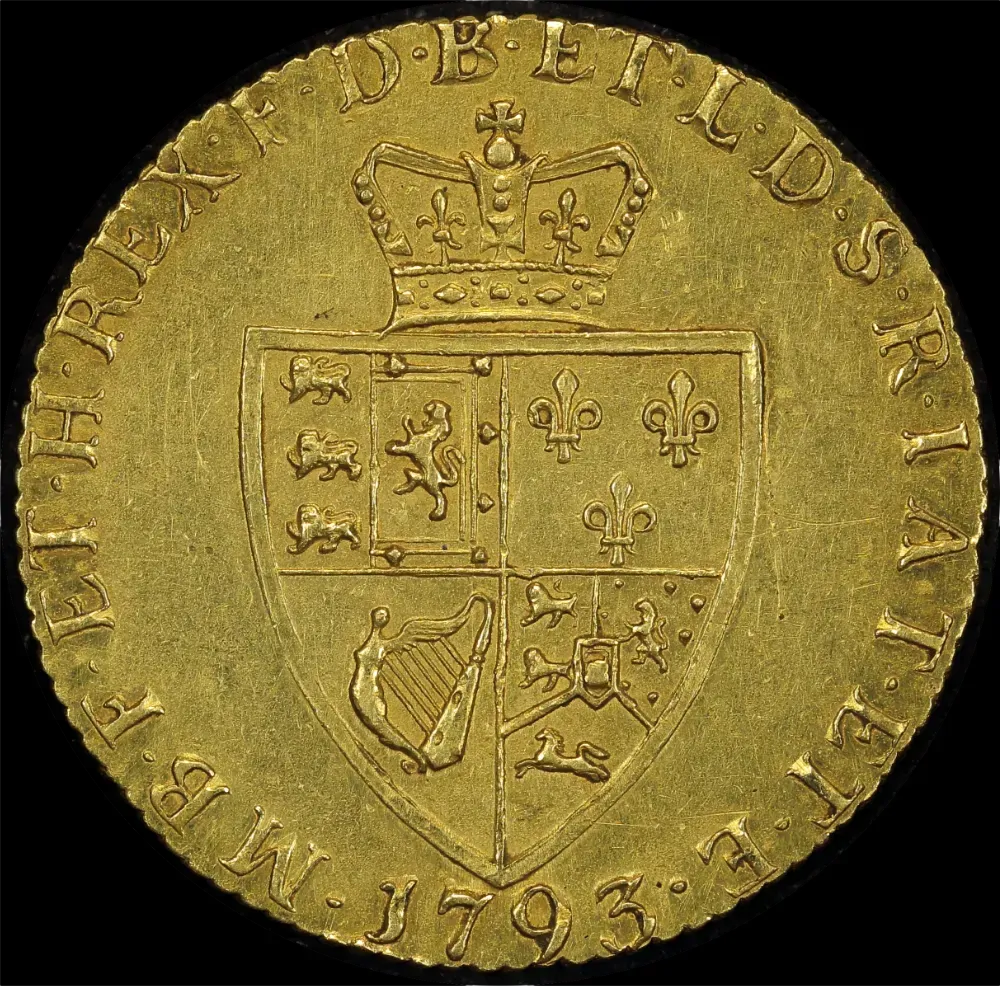 1793 Gold Spade Guinea George III S# 3729 about Unc