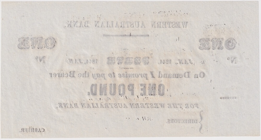 Western Australian Bank 1844 Unissued One Pound Uncirculated