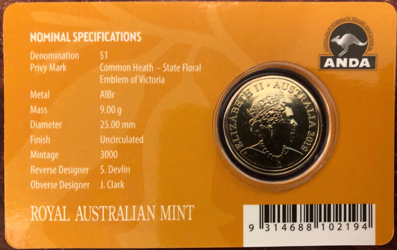 2019 1 Dollar Uncirculated Melbourne Money Expo Privy Mark product image