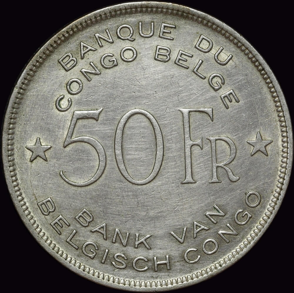 Belgian Congo 1944 Silver 50 Francs KM#27 good EF product image