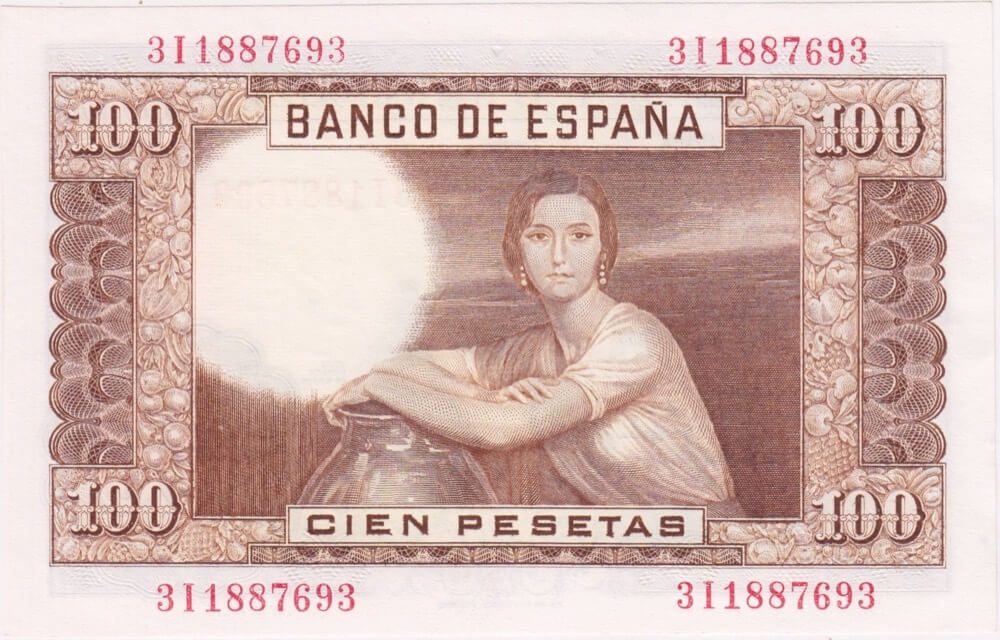 Spain 1953 100 Pesetas Pick#145a Uncirculated product image
