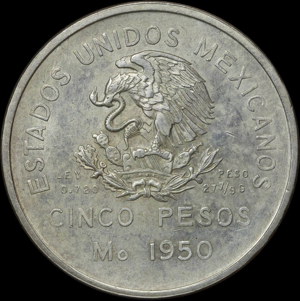 Mexico 1950 Silver 5 Pesos KM#466 Uncirculated product image