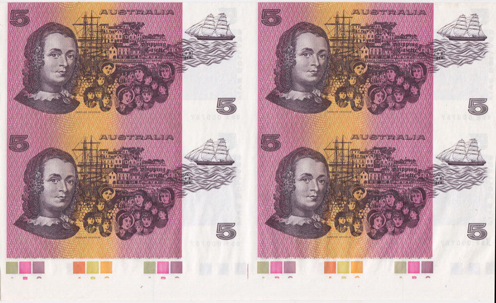 1990 Five Dollars Uncut Block of Four Fraser Higgins
