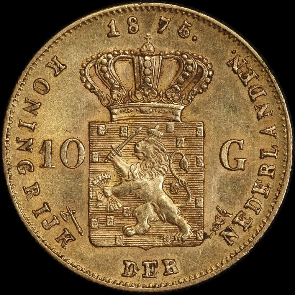 Netherlands 1875 Gold 10 Guilders KM# 105 about Unc product image