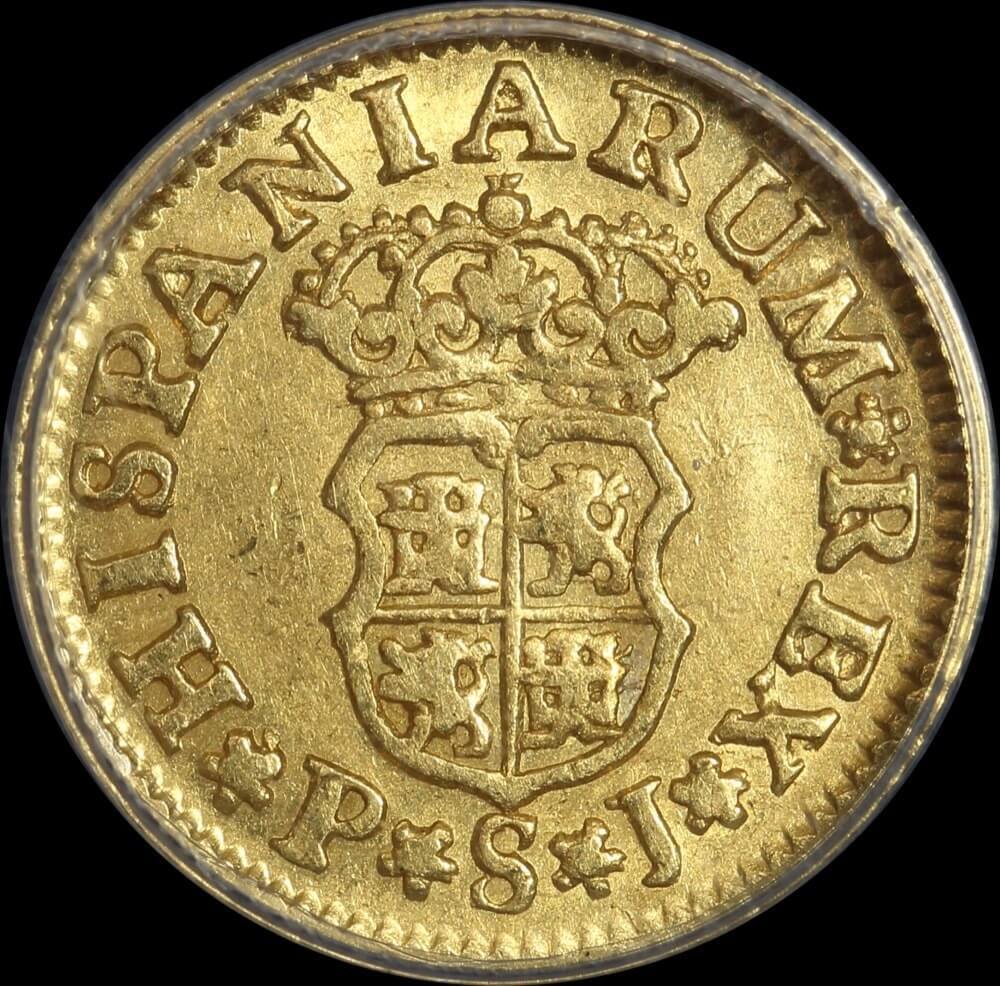 Spain 1743-S Gold 1/2 Escudo KM# 361.2 ANACS EF45 product image