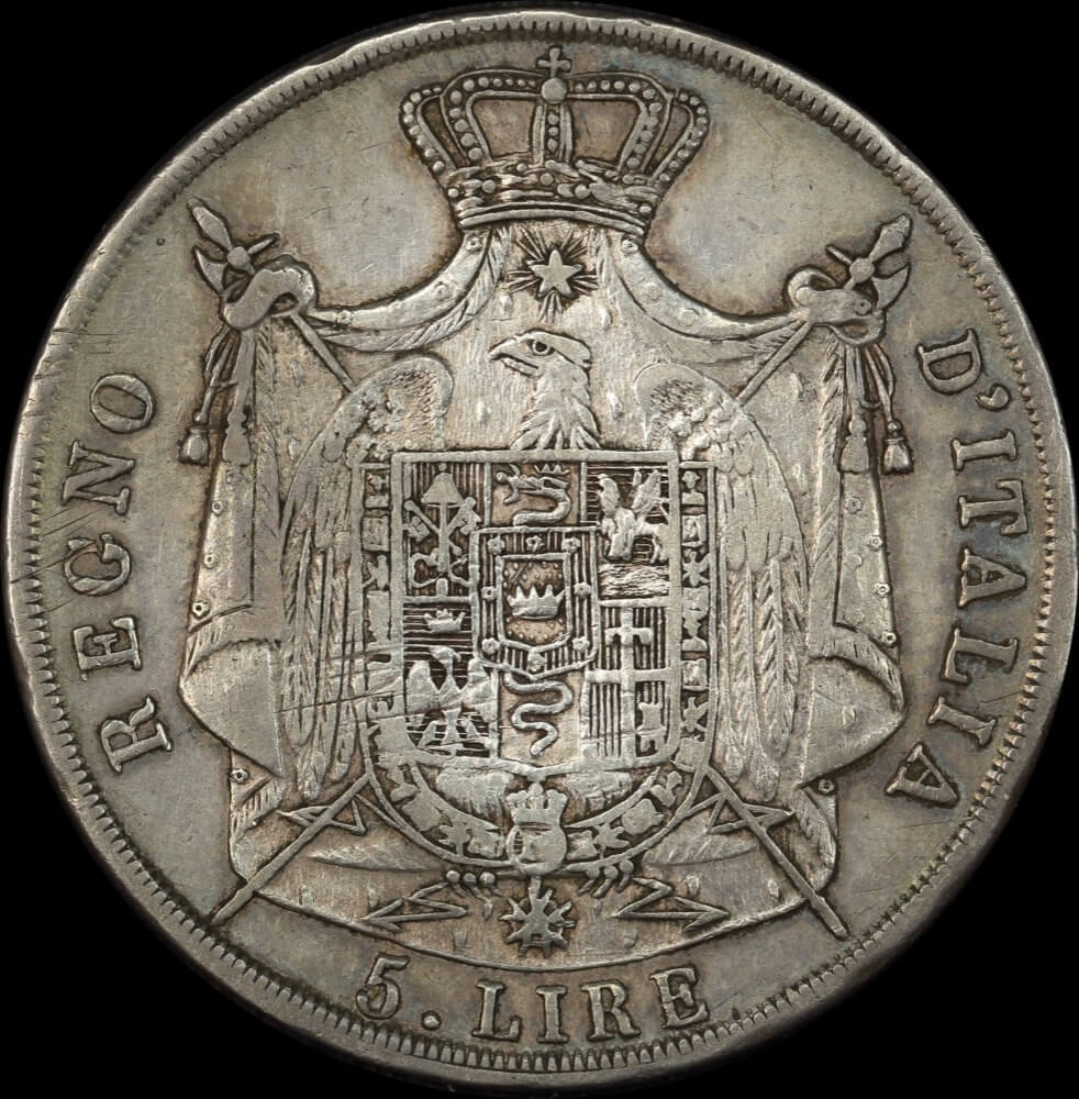 Italy (Kingdom of Napoleon) 1810-M Silver 5 Lire KM# 10.4 Very Fine product image