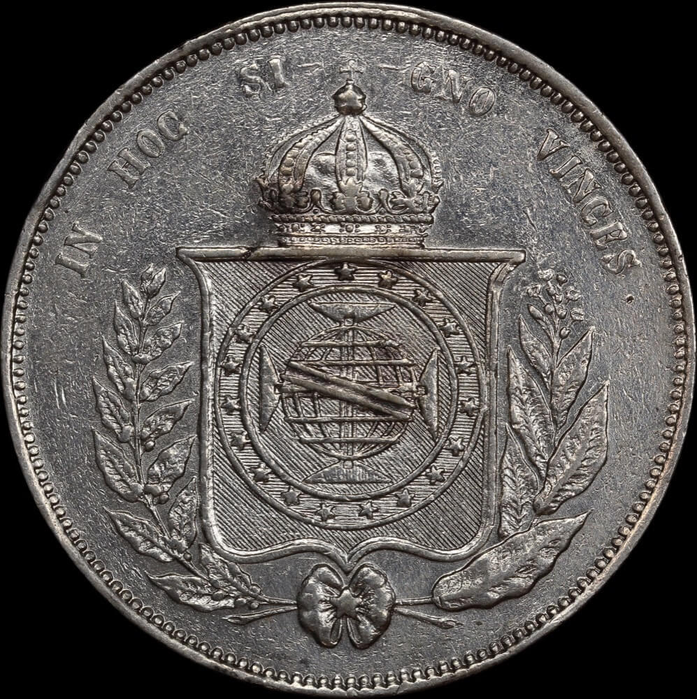 Brazil 1865 PTS Silver 2,000 Reis KM# 466 good VF product image