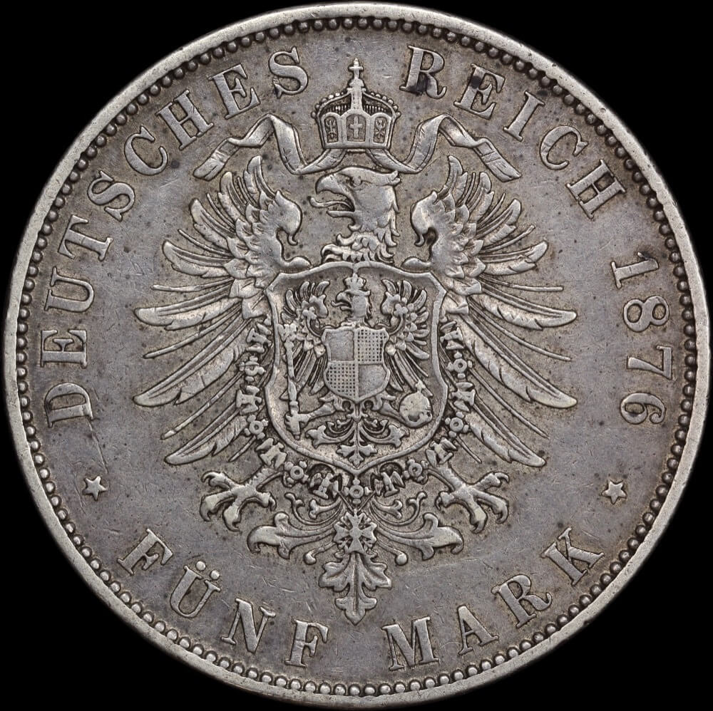 German States (Saxony) 1876-E Silver 5 Marks KM# 1237 AVF product image