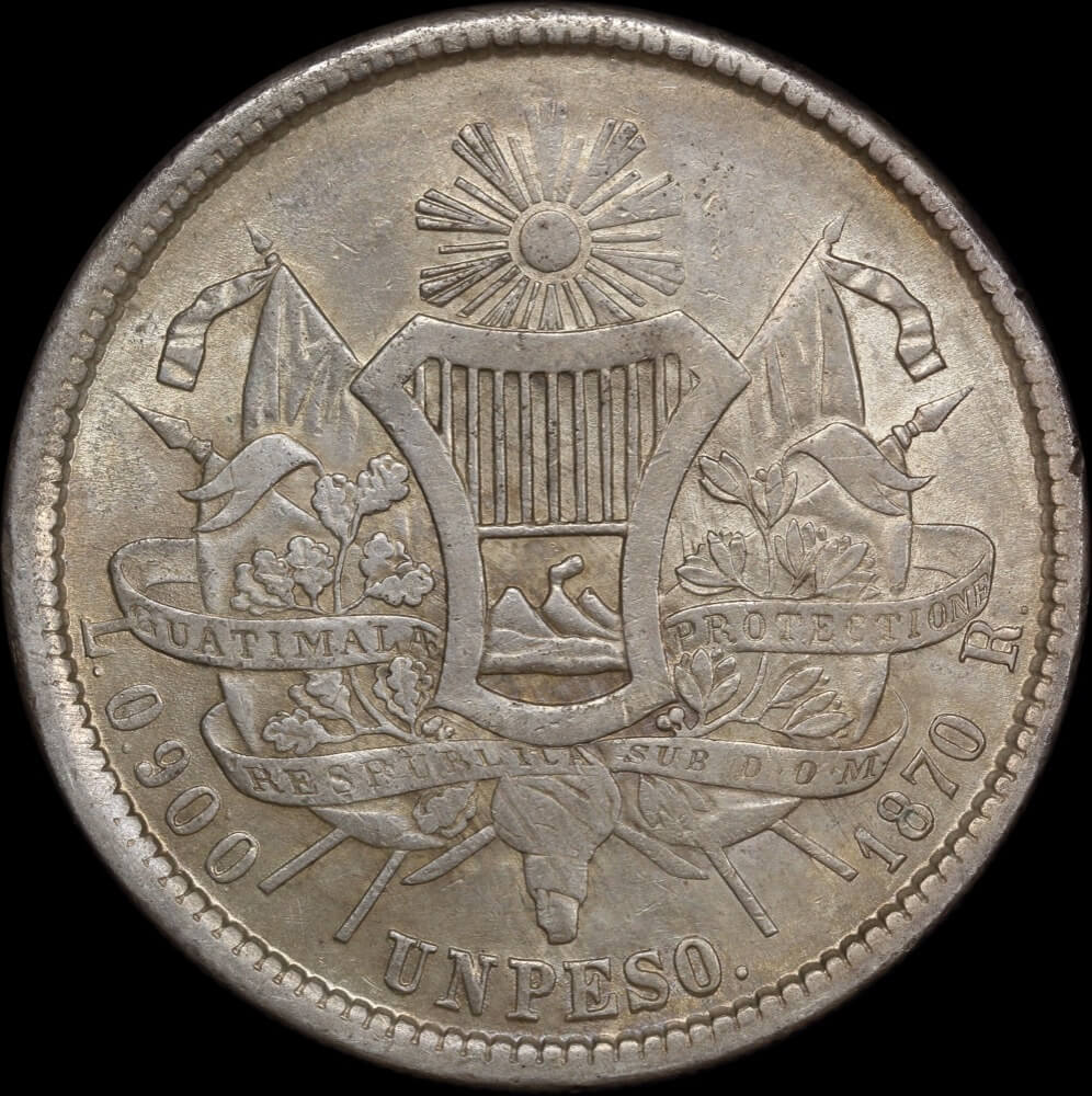 Guatemala 1870 Silver Peso KM# 190.1 good EF product image