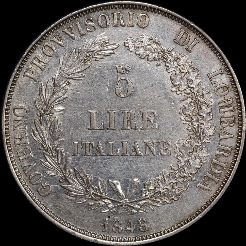 Italian States (Lombardy-Venetia) 1848 Silver 5 Lire C# 22 GEF product image