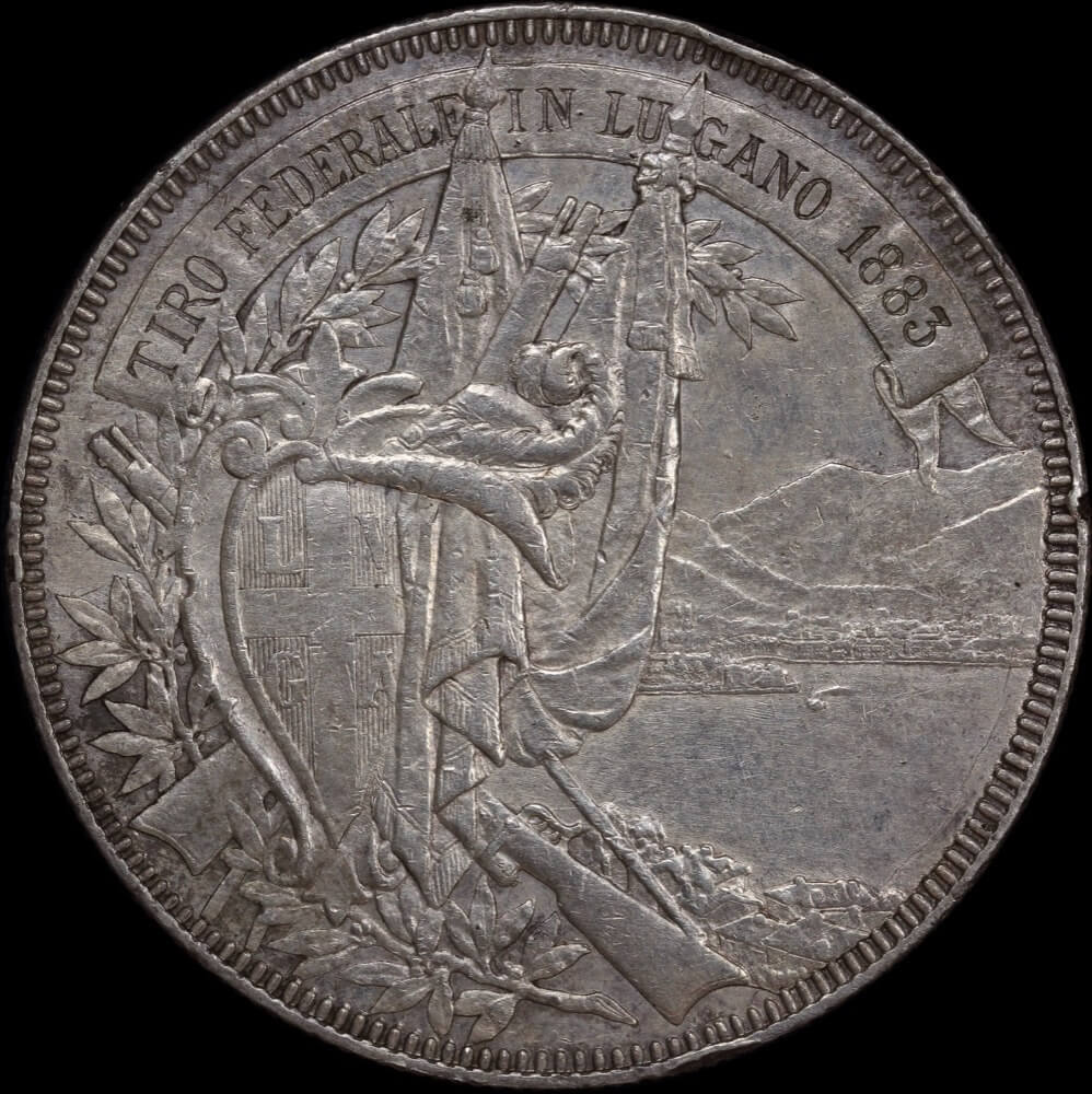 Switzerland 1883 Silver Shooting Thaler - Lugarno X# S16 GEF product image