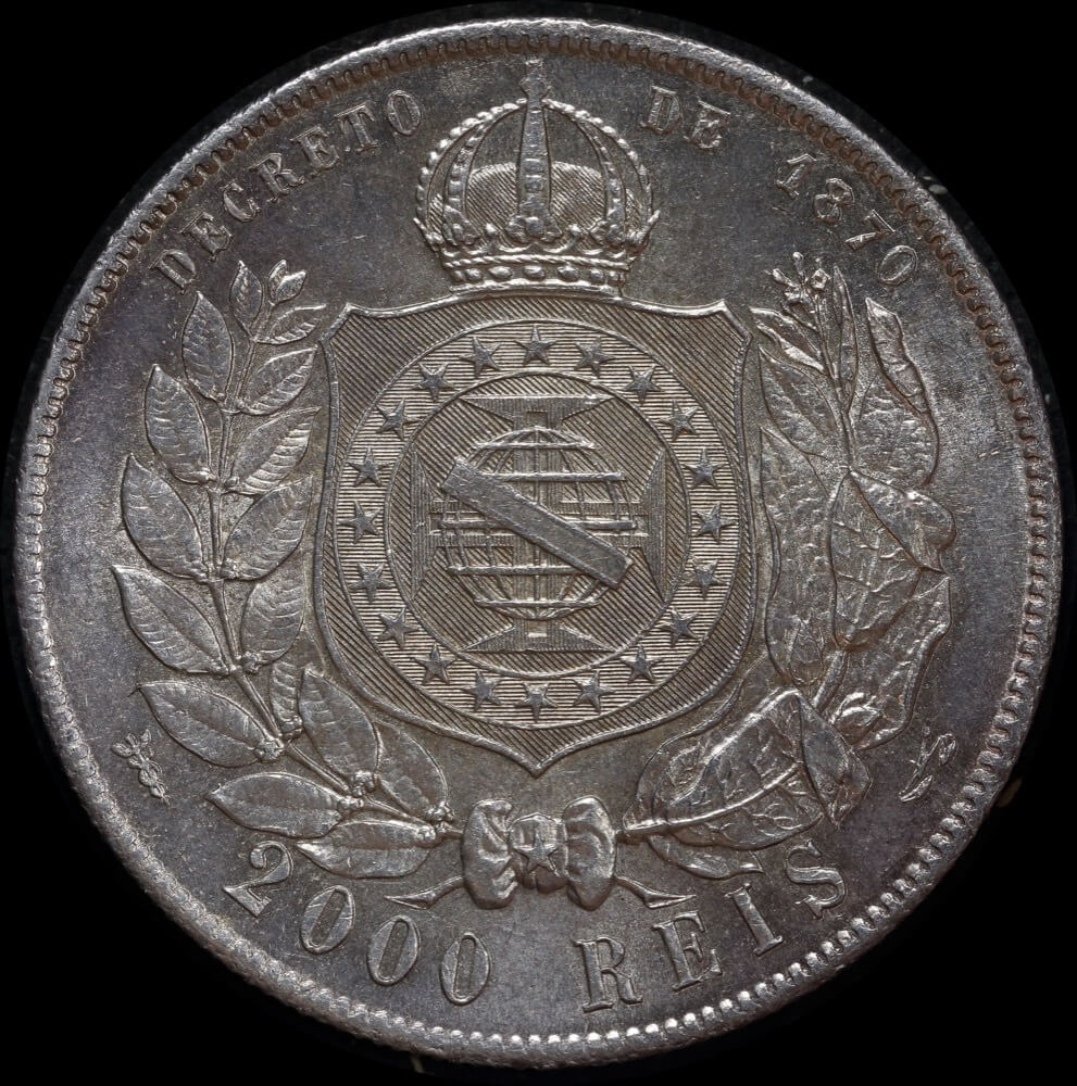 Brazil 1889 Silver 2,000 Reis KM# 485 Uncirculated product image