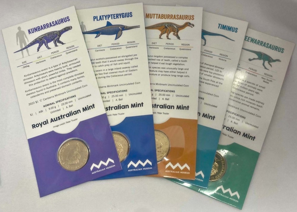 2022 1 Dollar Set of 5 'C' Mintmark Coins Dinosaurs Down Under product image