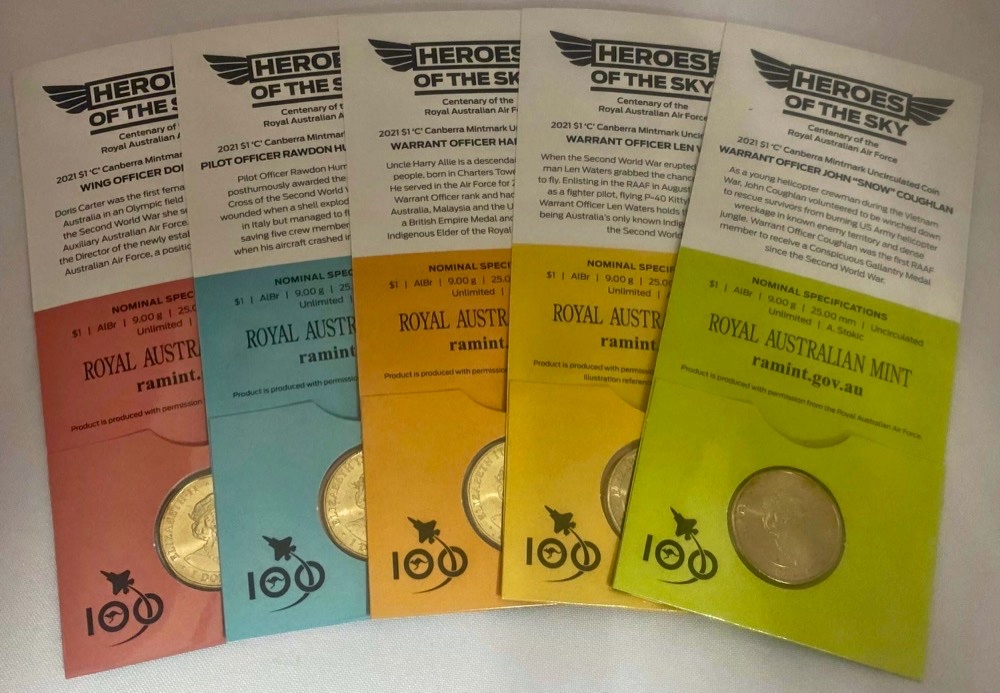 2021 1 Dollar Set of 5 'C' Mintmark Coins Heroes of The Sky product image