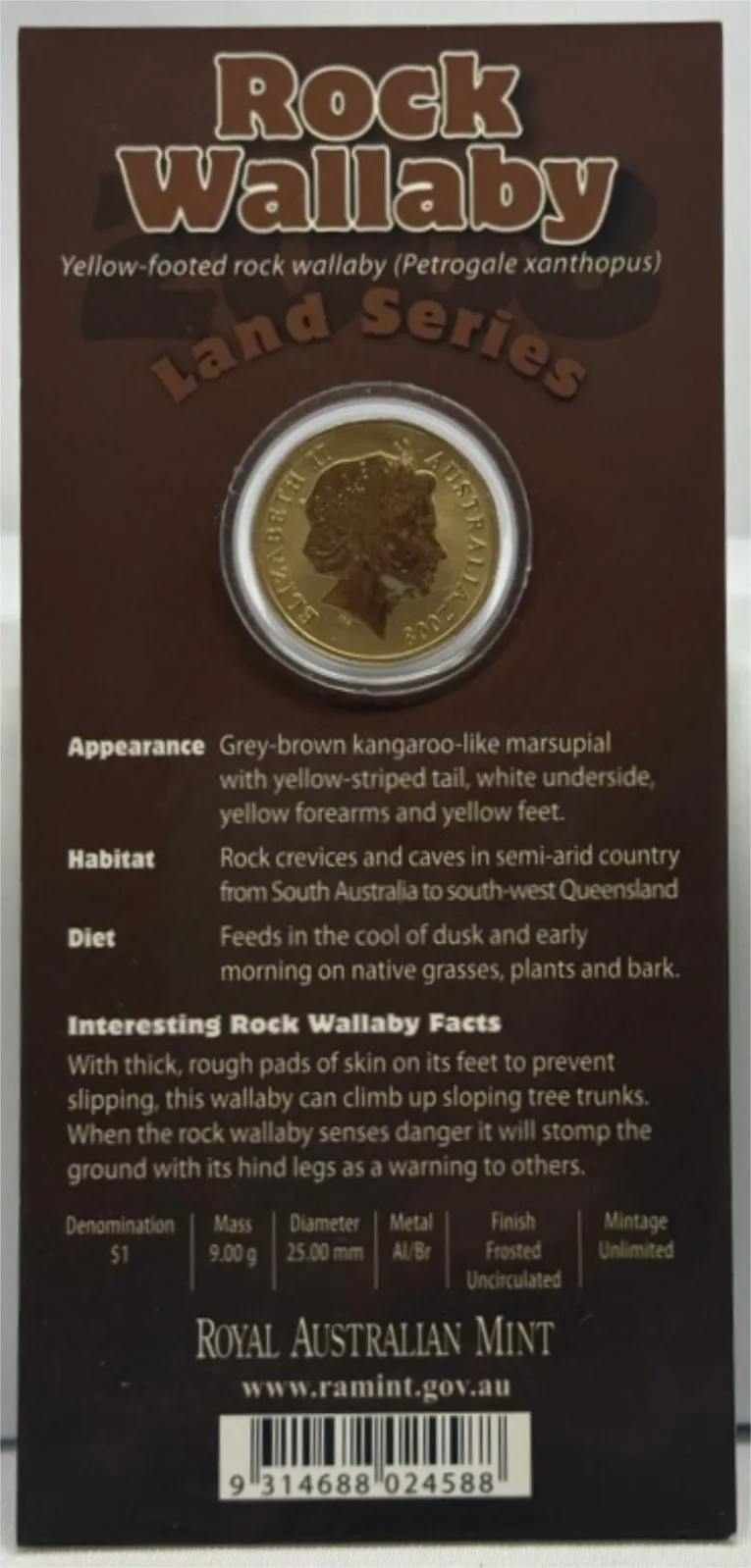 2008 1 Dollar Uncirculated Coin Land Series Rock Wallaby