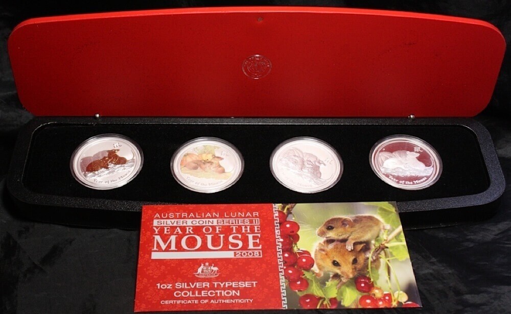 2008 Silver Lunar Four Coin Typeset Year Of The Mouse product image