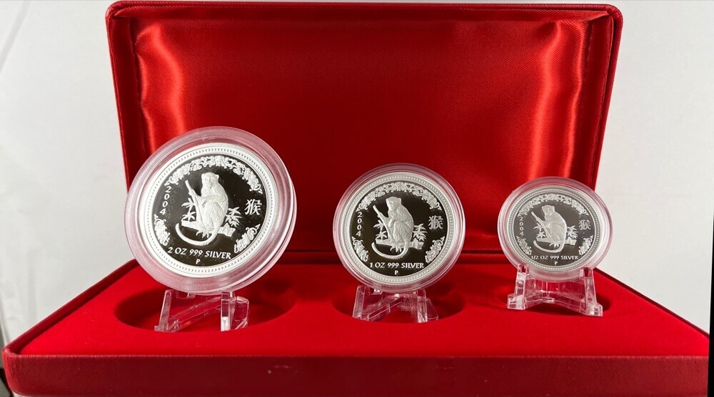 2004 Silver Lunar 3 Coin Set Monkey Series I product image