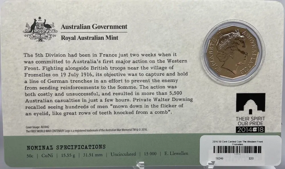 2016 50 Cent Uncirculated Coin The Western Front Fromelles