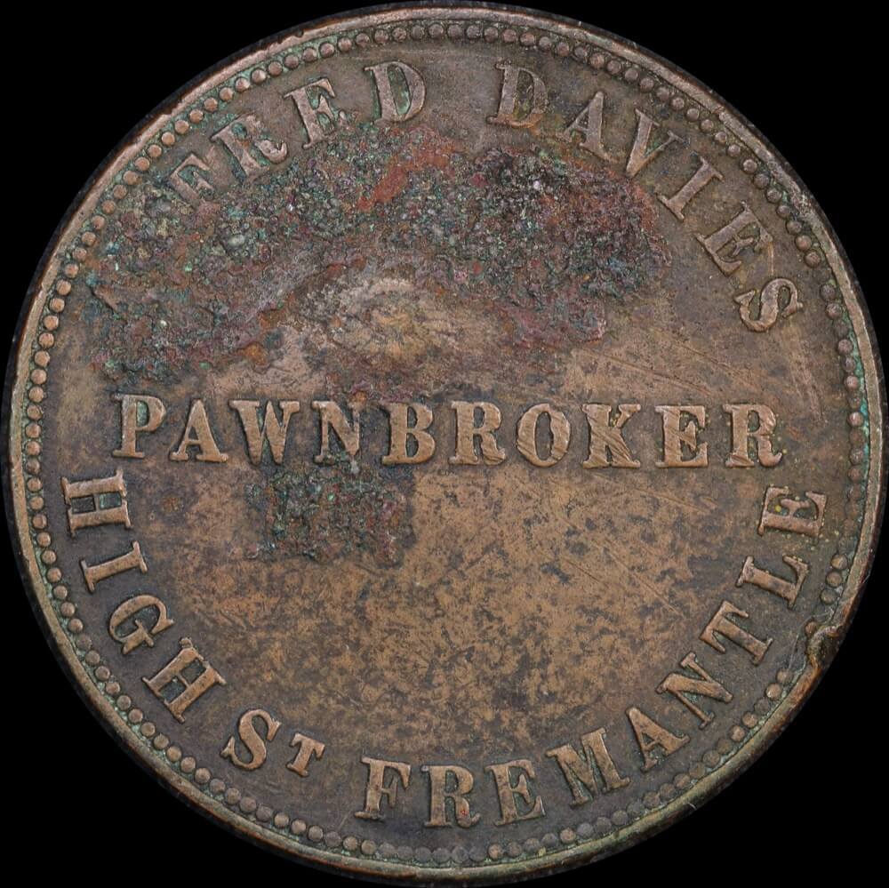 1865 Alfred Davies Copper Penny Token Very Good