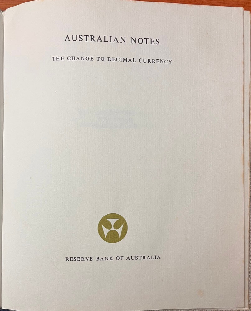 Australia 1966 Complete Type I Specimen Banknote Set In Presentation Folder (10 Notes, $1 - $20, Inc $5)
