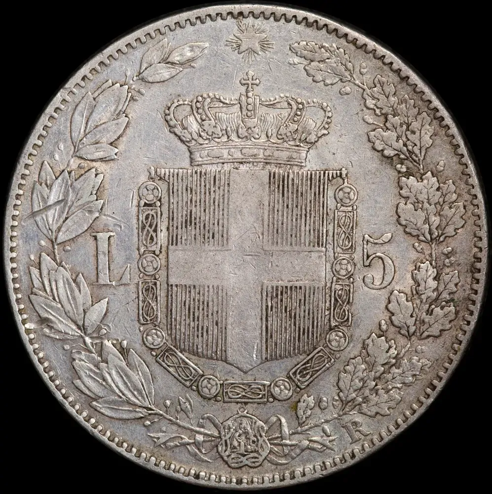 Italy 1879-R Silver 5 Lire KM#20 good VF product image
