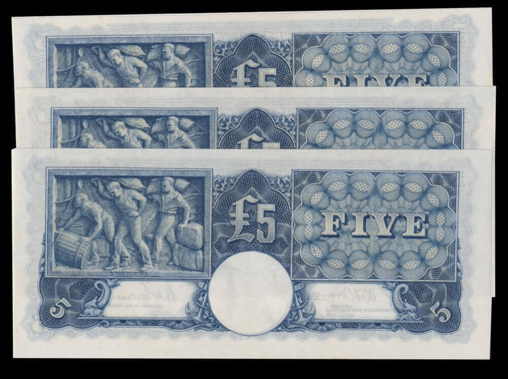 1942 Five Pound Consecutive Trio Armitage/McFarlane R46 Uncirculated