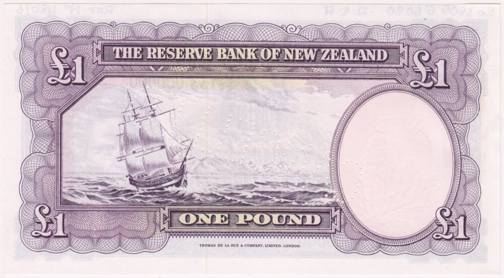 New Zealand 1956 Unissued One Pound Specimen Note Fleming Pick# 159d about Unc product image