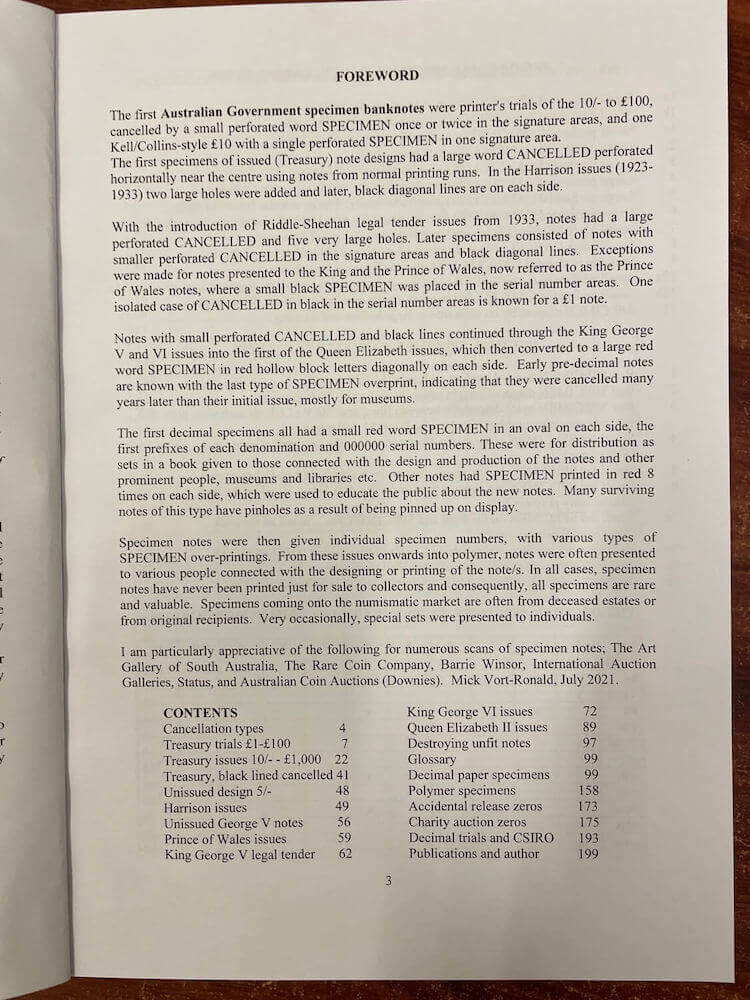 Australian Trial and Specimen Banknotes Book by Mick Vort Ronald