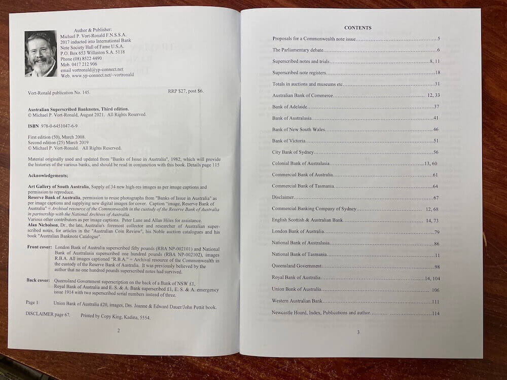 Australian Superscribed Banknotes Book by Mick Vort Ronald