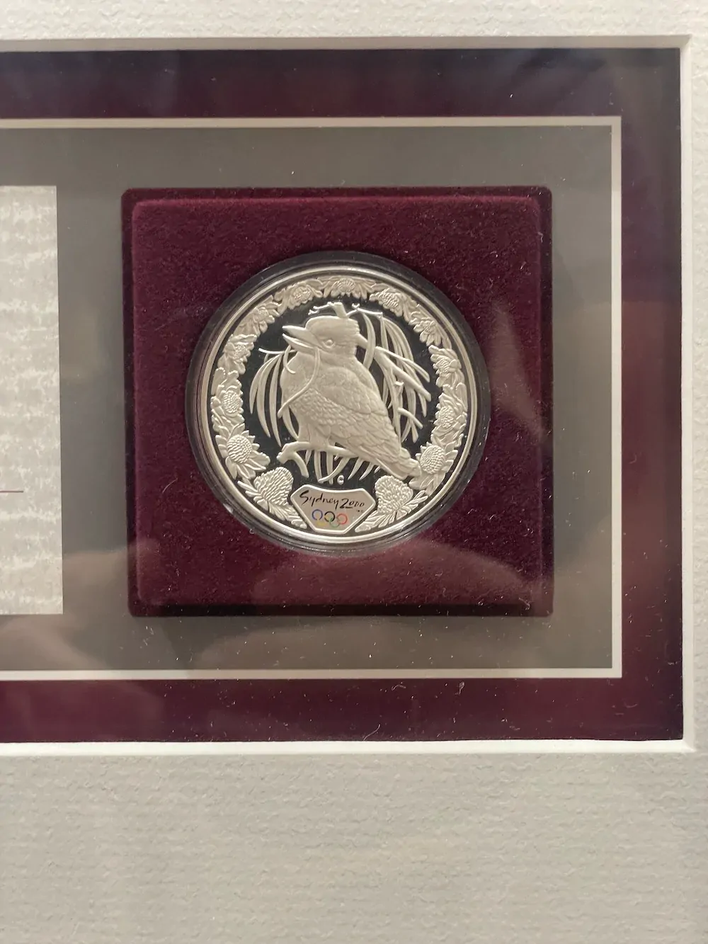 Sydney 2000 Olympic Silver One Ounce Proof Coin in Frame - Kookaburra and Waratah